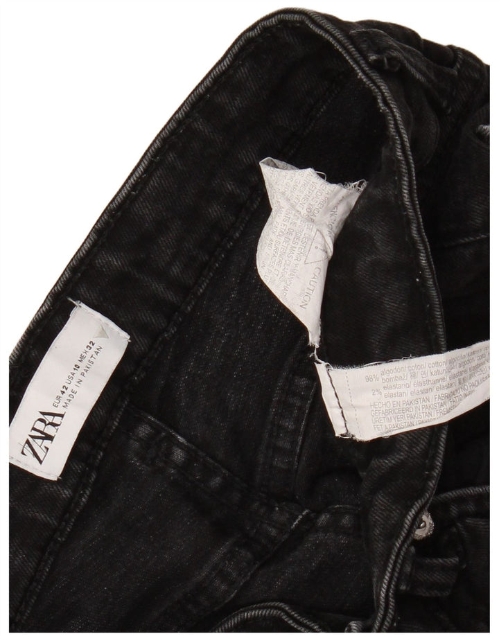 Zara Damen Straight Jeans EU 42 Large W32 L25 Schwarze Baumwolle