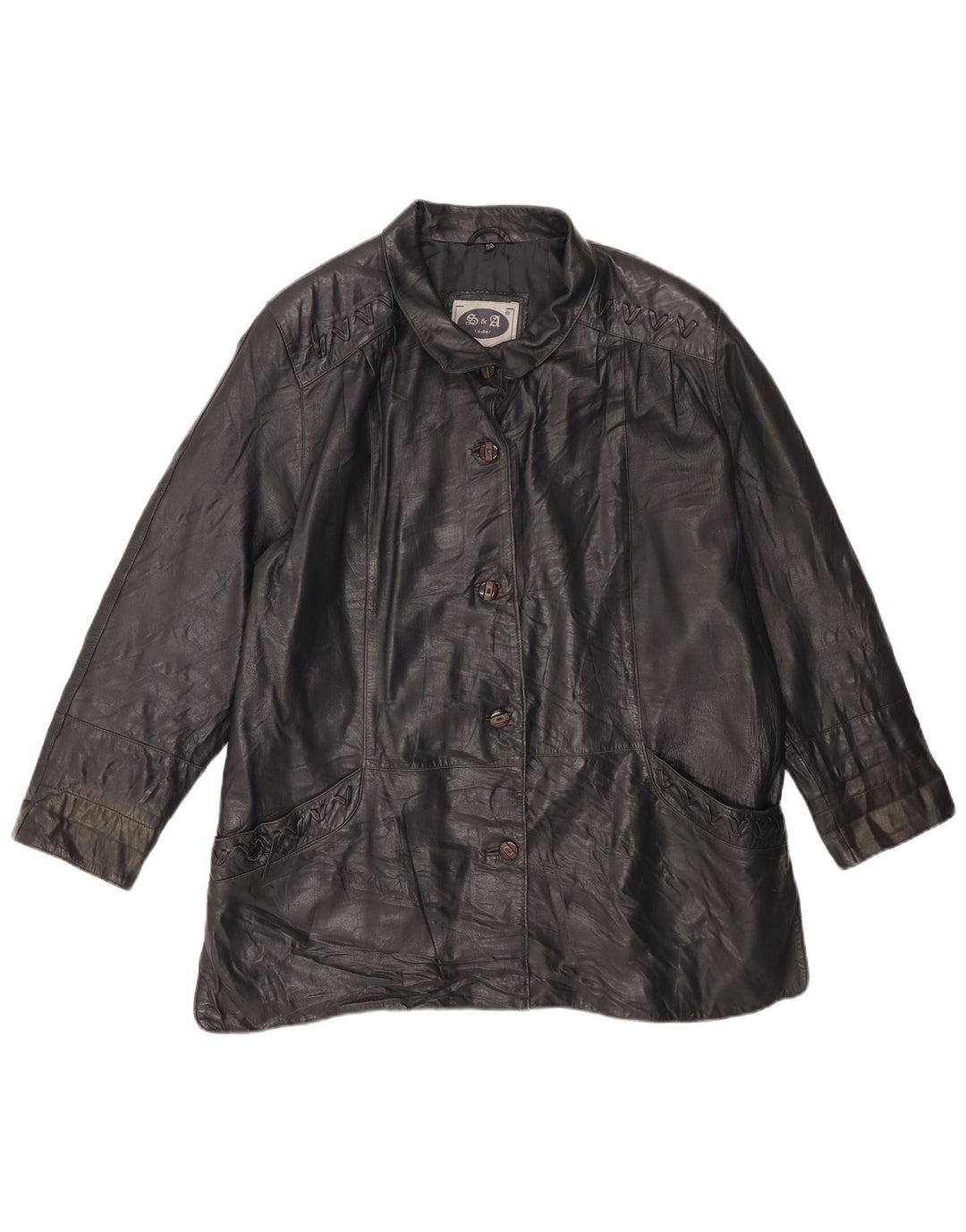 Vintage Damen Lederjacke IT 46 Großes schwarzes Leder