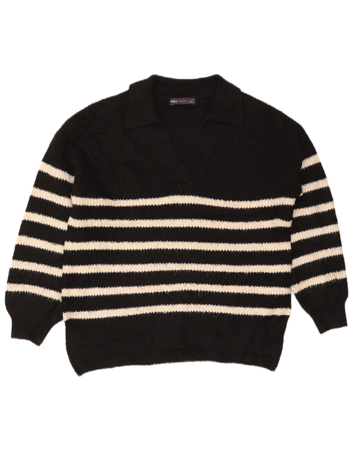 Marks & Spencer Damen-Pullover mit Polokragen, Gr. 14, mittelschwarz gestreift