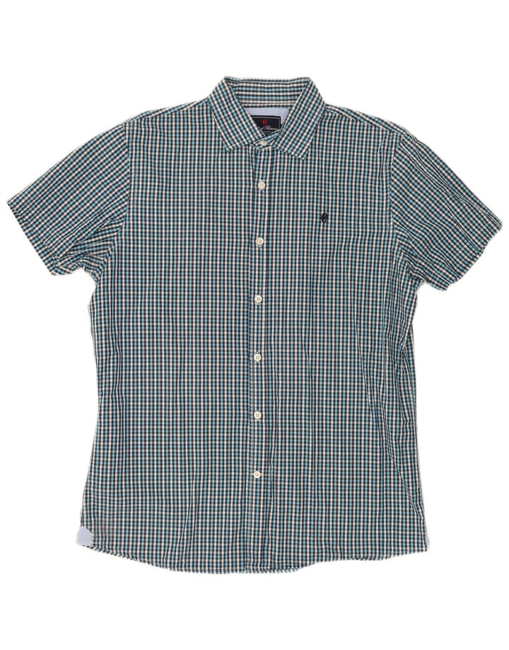 Conte of Florence Herren-Kurzarmhemd, großes blaues Gingham-Muster