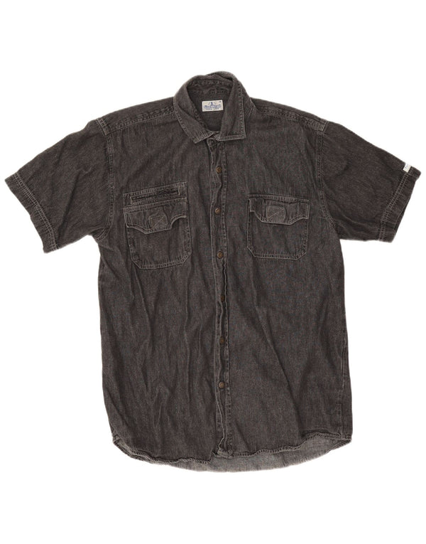 Giani Feroti Mens Short Sleeve Denim Shirt Medium Black
