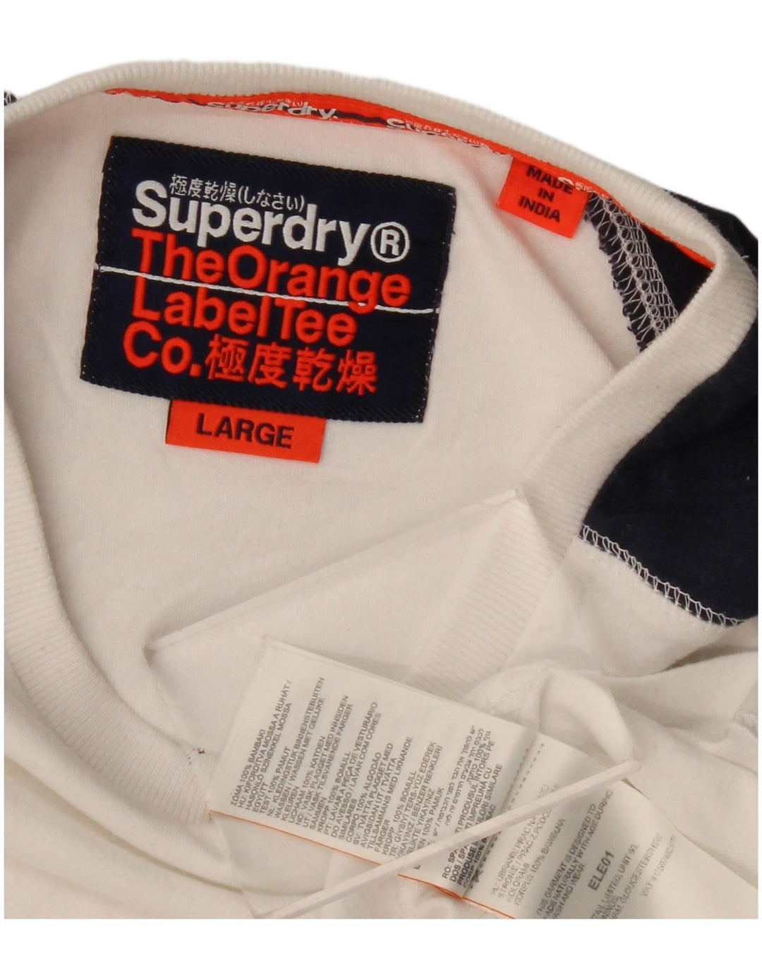 Superdry Herren-Oberteil, langärmlig, groß, weiße Farbblock-Baumwolle