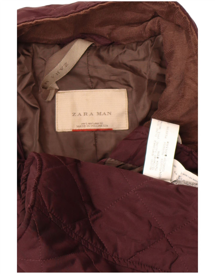 Zara Herren Steppjacke UK 40 Large Burgund Polyester