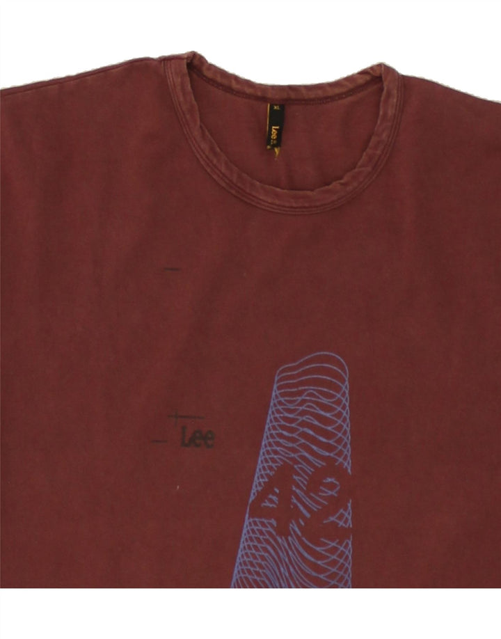 LEE Mens Slim Graphic T-Shirt Top XL Maroon Cotton Vintage Lee and Second-Hand Lee from Messina Hembry 