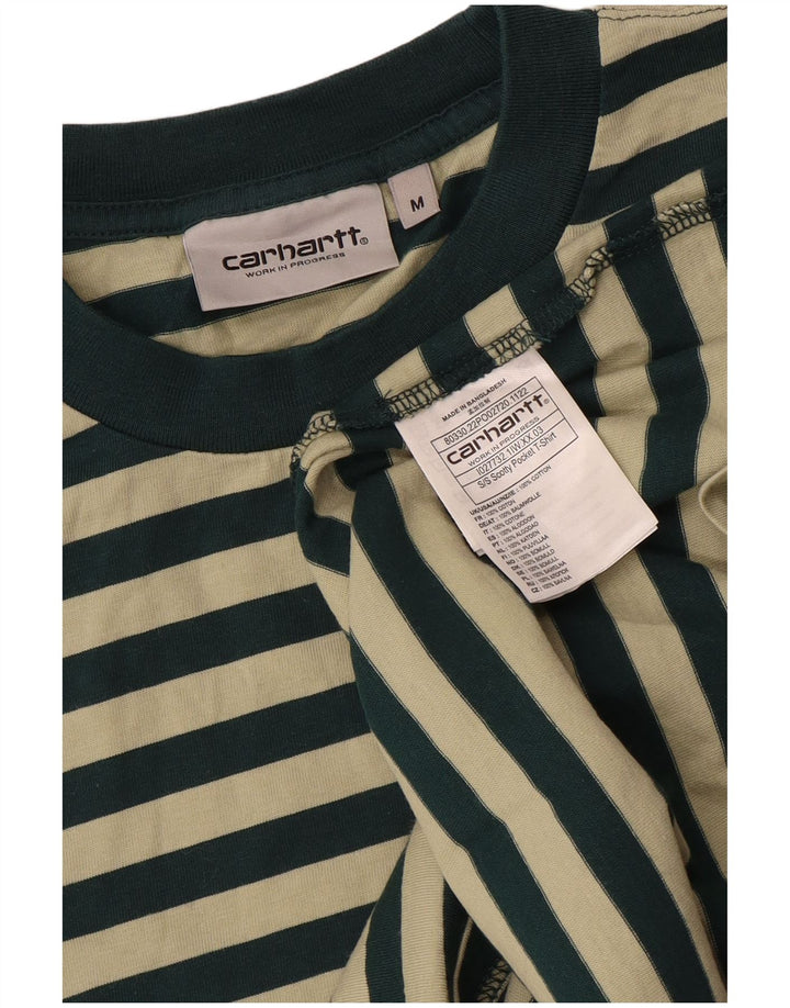 Carhartt Herren T-Shirt-Oberteil aus mittelgrün gestreifter Baumwolle