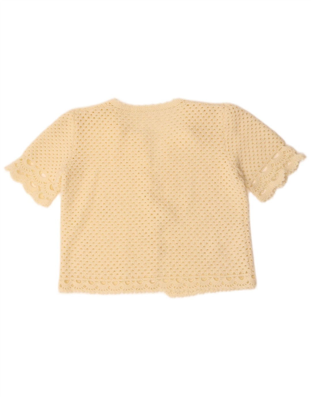 VINTAGE Damen Crop Short Sleeve Cardigan Pullover UK 14 Medium Off White