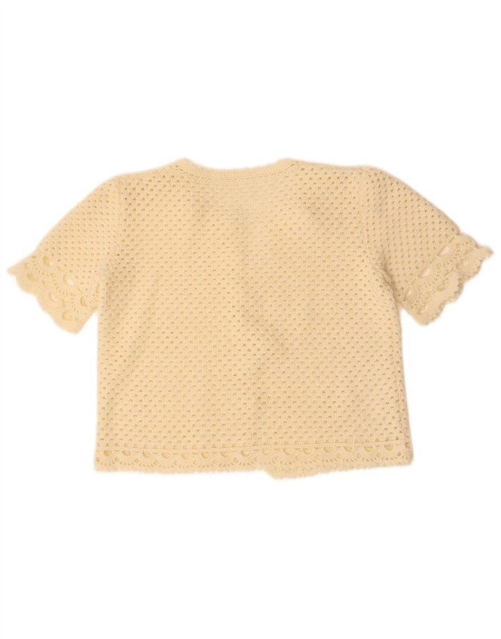 VINTAGE Damen Crop Short Sleeve Cardigan Pullover UK 14 Medium Off White