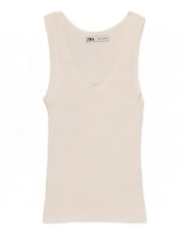 Zara Damen Weste Top UK 8 Small Weiße Viskose