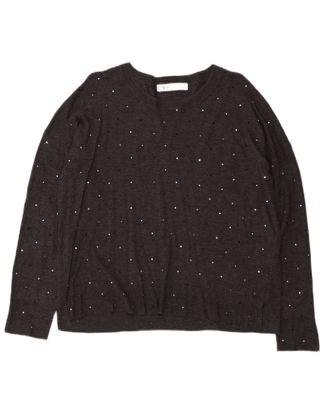 Zara Damen-Pullover mit U-Boot-Ausschnitt, Gr. 14, Mittelgrau