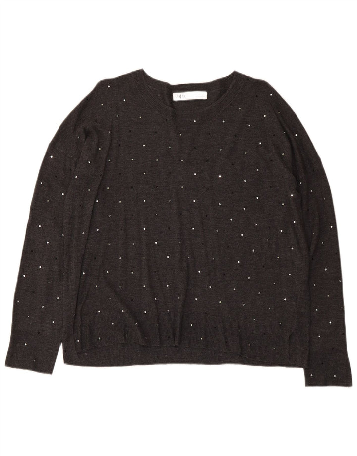 Zara Damen-Pullover mit U-Boot-Ausschnitt, Gr. 14, Mittelgrau