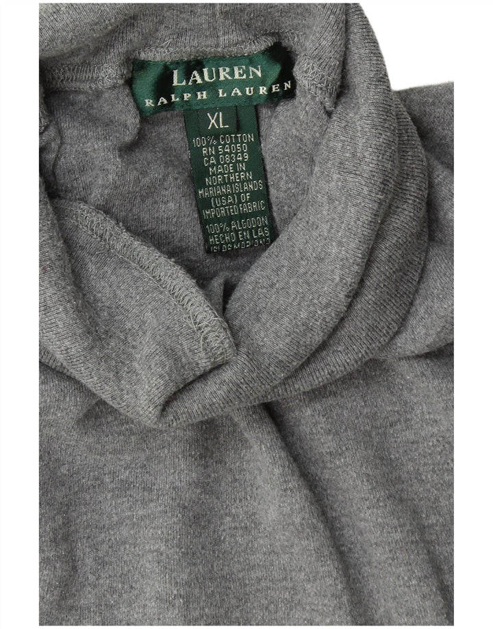 RALPH LAUREN Damen-Pullover mit Rollkragen, Gr. 18, XL, graue Baumwolle
