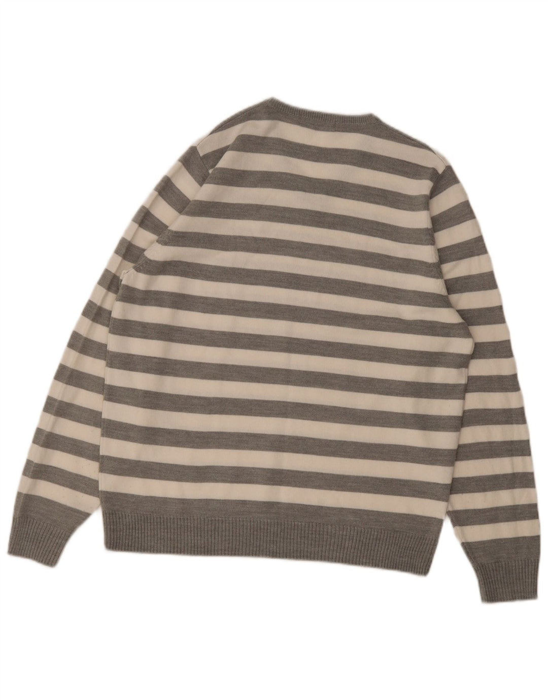 Marks & Spencer Herren Autograph Pullover mit V-Ausschnitt Mittelgrau gestreift