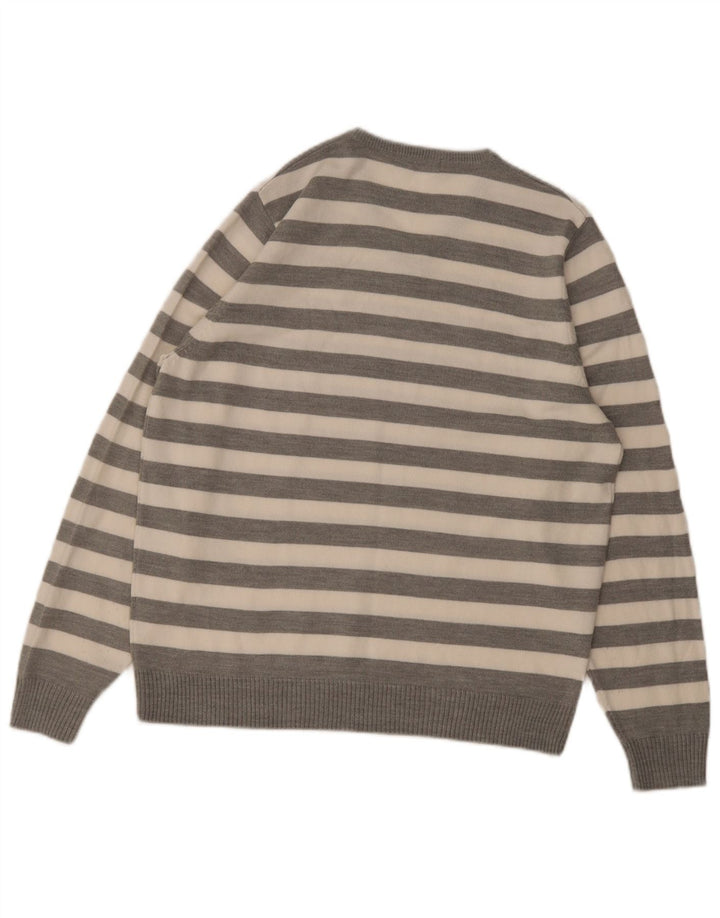 Marks & Spencer Herren Autograph Pullover mit V-Ausschnitt Mittelgrau gestreift