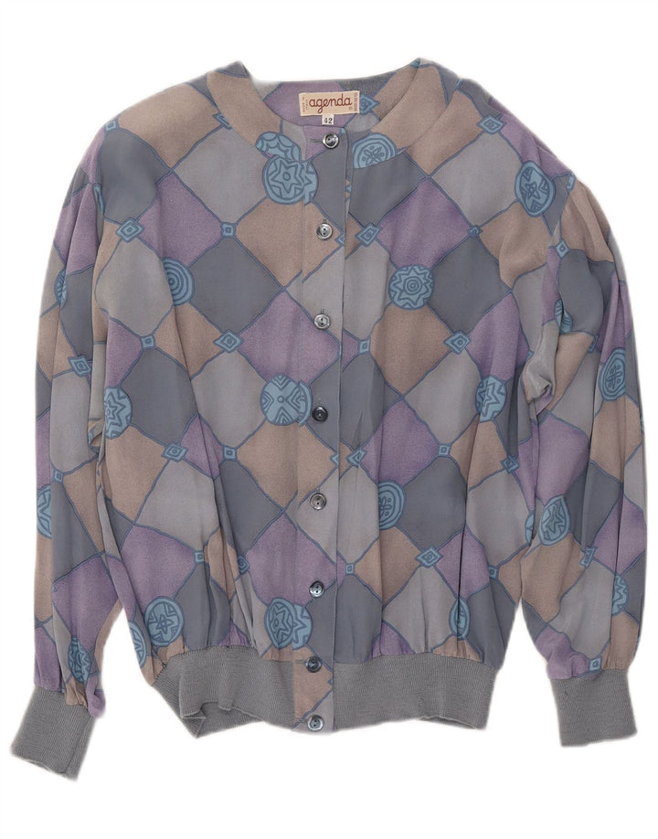 AGENDA Damen Hemdbluse IT 42 Mittelblau karierte Seide