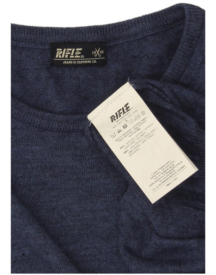 Rifle Herren-Pullover mit Rundhalsausschnitt, groß, aus blauem Acryl