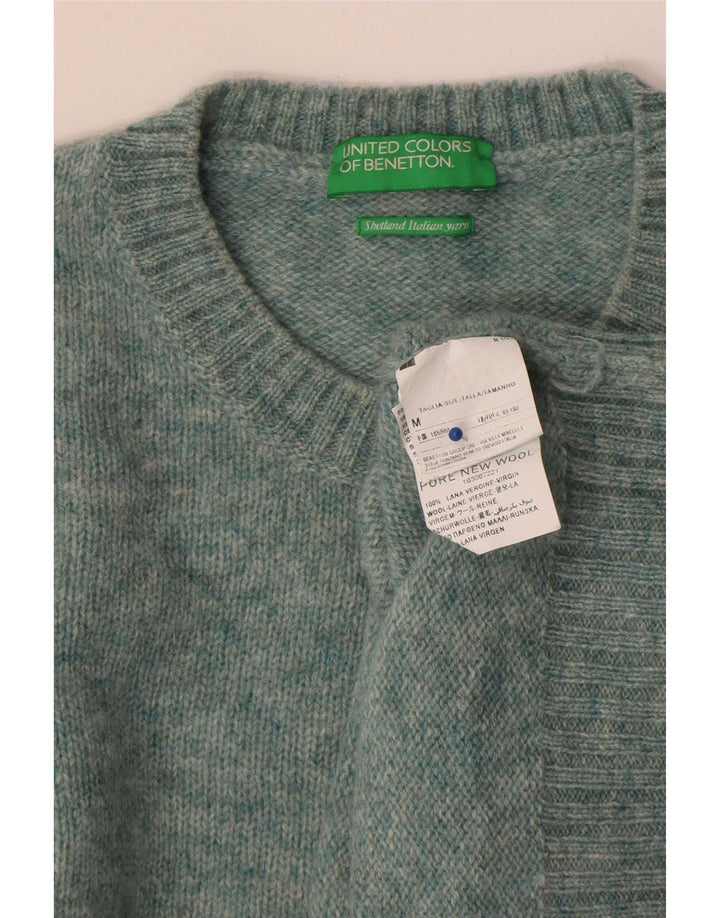 Benetton Damen-Pullover mit Rundhalsausschnitt, UK 14, mittelgrüne Wolle