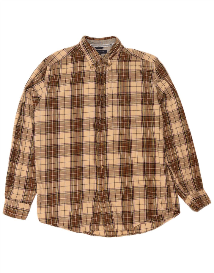 Tommy Hilfiger Herren-Flanellhemd, groß, beige kariert, Baumwolle