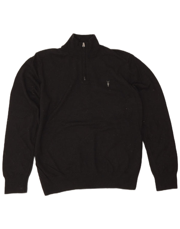 All Saints Herren-Pullover mit Reißverschluss, 2XL, schwarze Wolle