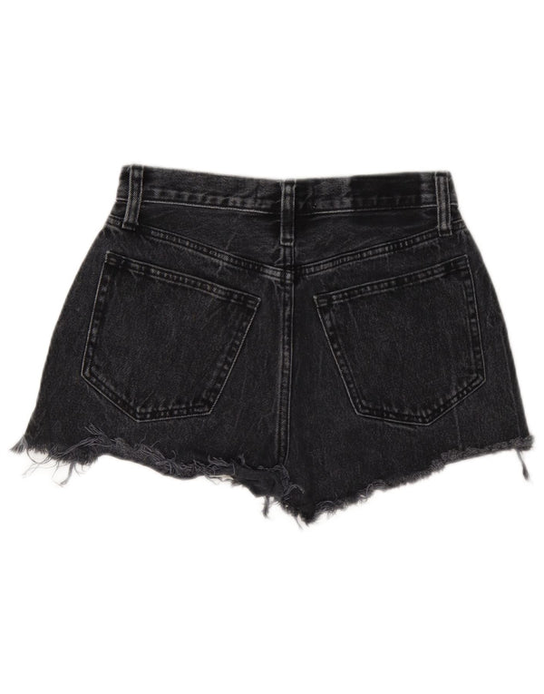Abercrombie & Fitch Damen Curve Mid Rise Denim Shorts US 00 2XS W24 Schwarz