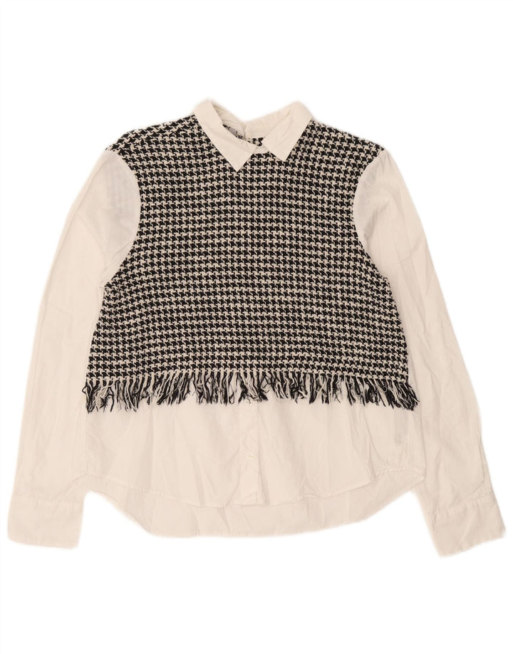 Langärmliges, übergroßes Blusenoberteil für Damen von Zara, UK 6, XS, Weiß mit Hahnentrittmuster