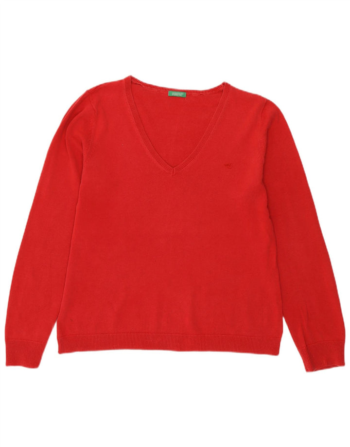 Benetton Damen-Pullover mit V-Ausschnitt, Gr. 12, mittelrot