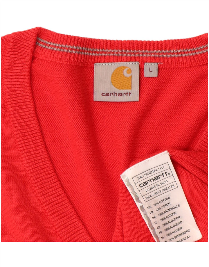 Carhartt Herren-Pullover mit V-Ausschnitt, groß, rote Baumwolle