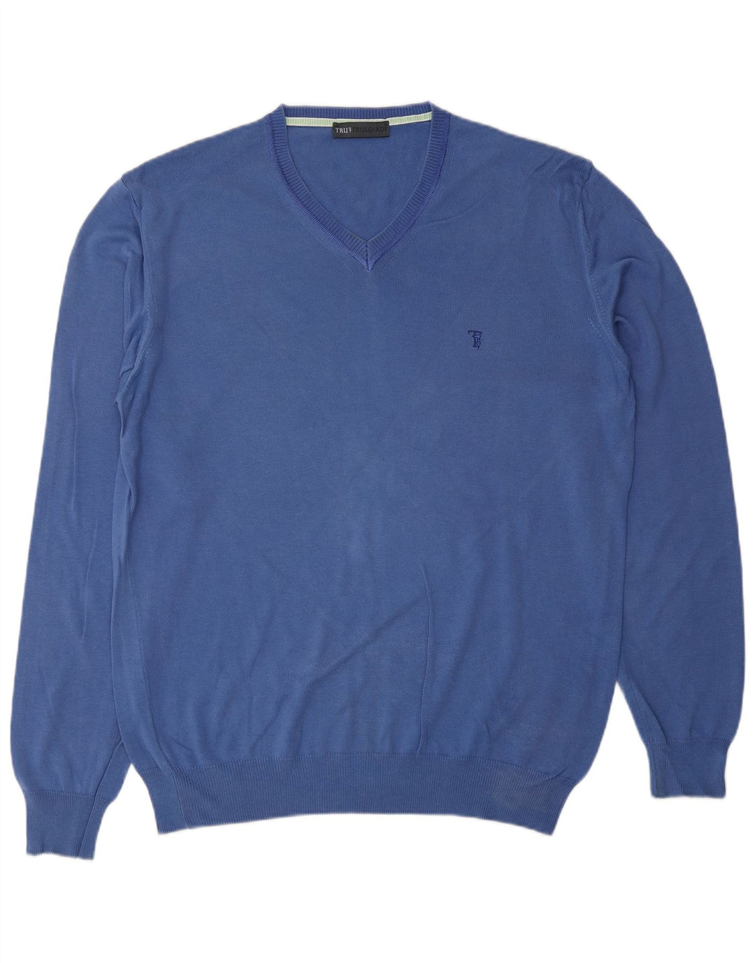TRUSSARDI Herren-Pullover mit V-Ausschnitt, groß, aus blauer Baumwolle