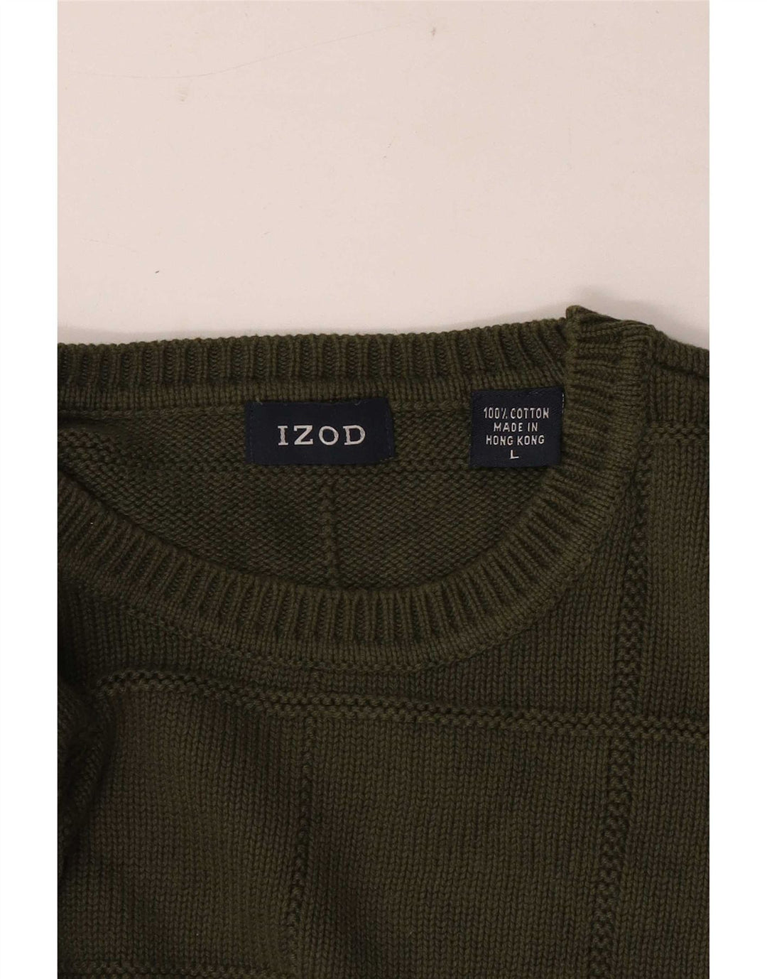 Izod Herren-Pullover mit Rundhalsausschnitt, groß, Khaki, kariert, Baumwolle