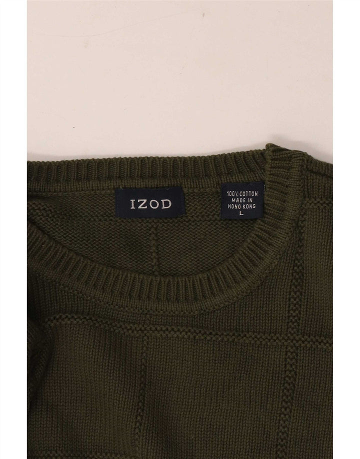 Izod Herren-Pullover mit Rundhalsausschnitt, groß, Khaki, kariert, Baumwolle