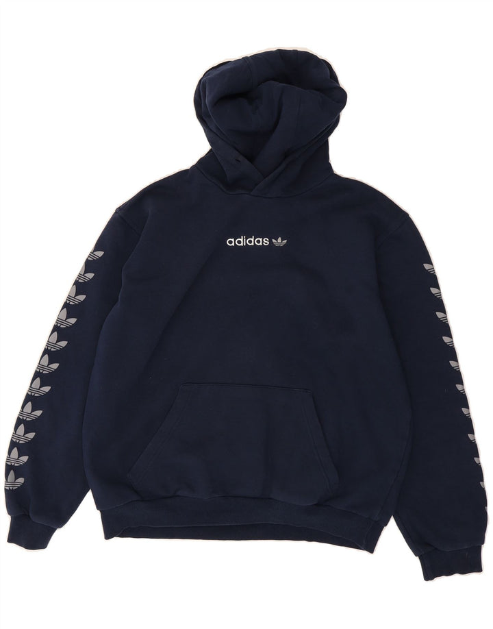 ADIDAS Womens Oversized Graphic Hoodie Jumper UK 14 Medium Navy Blue Vintage Adidas and Second-Hand Adidas from Messina Hembry 