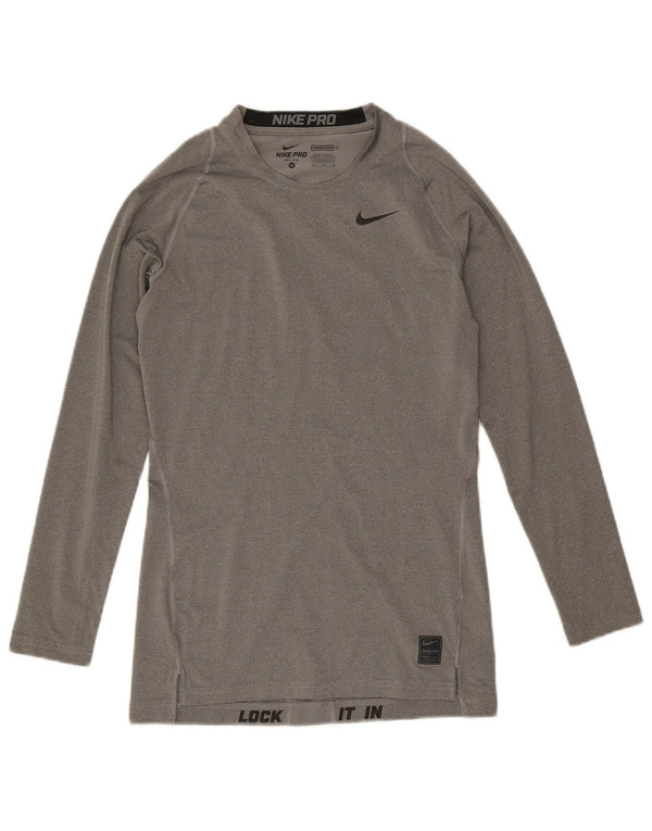 Nike Herren Dri Fit Top Langarm Mittelgraues Colourblock-Polyester