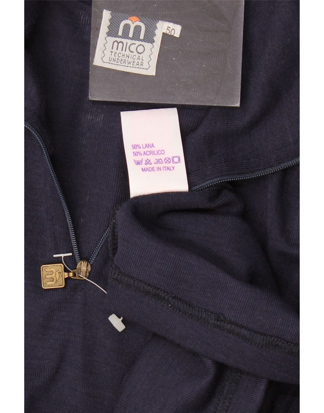 Vintage Herren-Pullover mit Reißverschluss, IT 50, mittlere marineblaue Wolle