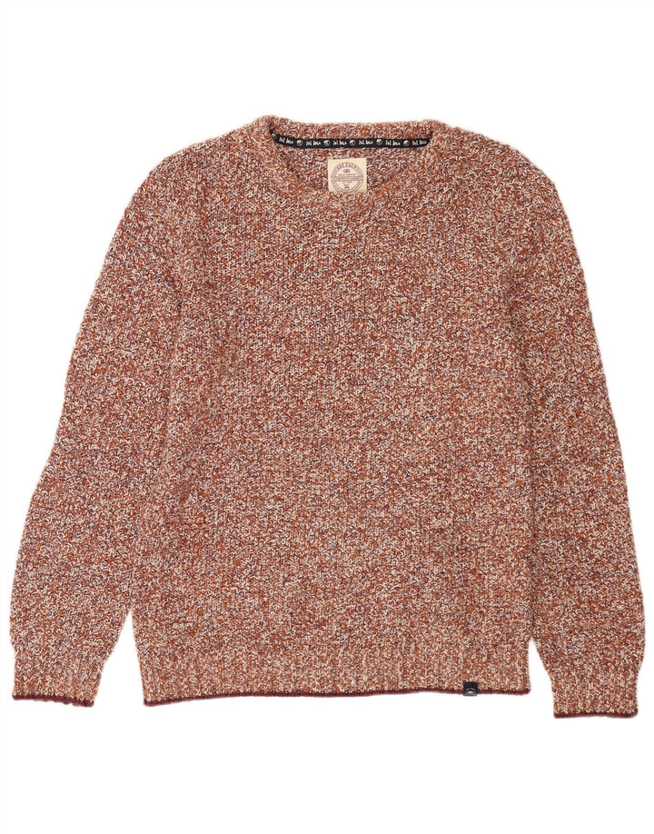 Fat Face Herren-Pullover mit Rundhalsausschnitt, mittelbraun gesprenkelte Baumwolle