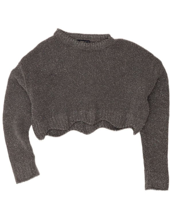 Zara Damen Crop-Pullover mit U-Boot-Ausschnitt, Gr. 10, Größe S, Grau meliert