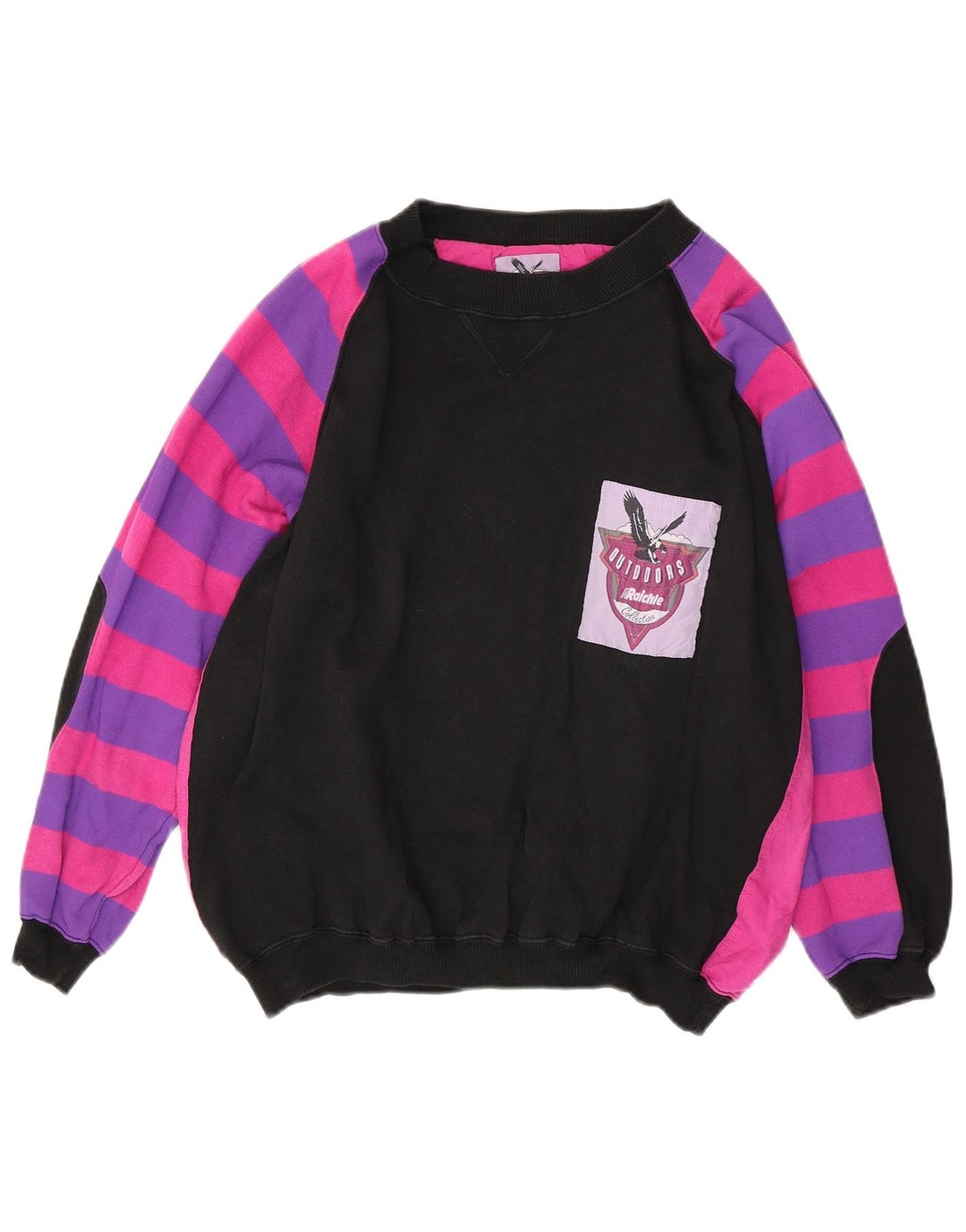 VINTAGE Damen-Sweatshirt in Übergröße, Größe UK 14, Mittelschwarz, Farbblock