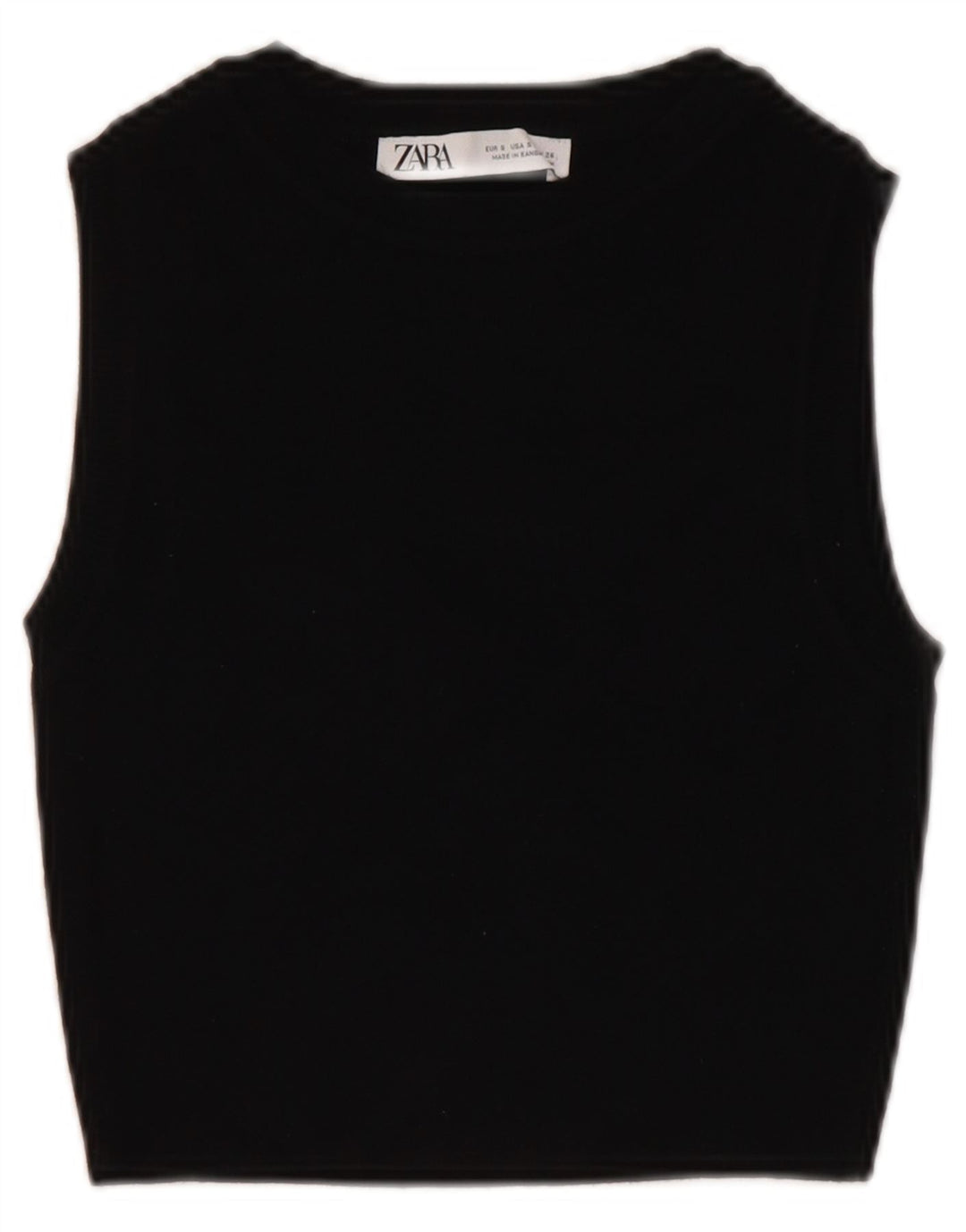 ZARA Damen Crop Vest Tank Top UK 8 Small Schwarz Viskose