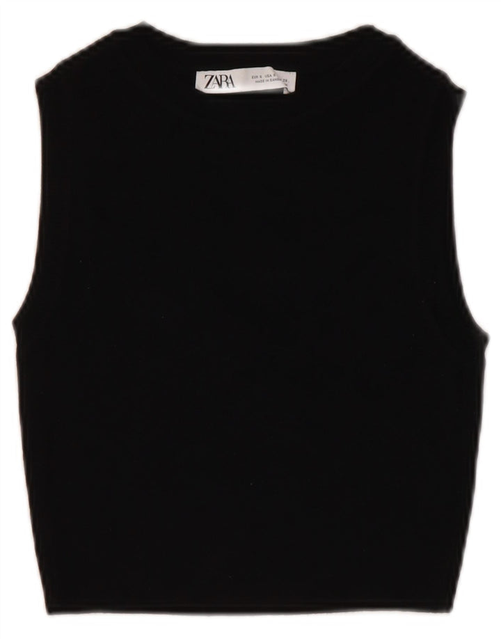 ZARA Damen Crop Vest Tank Top UK 8 Small Schwarz Viskose