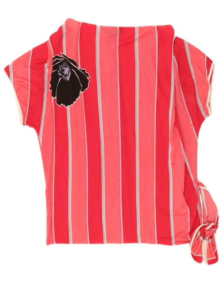 VINTAGE Damen Fledermausbluse Top IT 44 Mittelrot gestreift aus Acryl