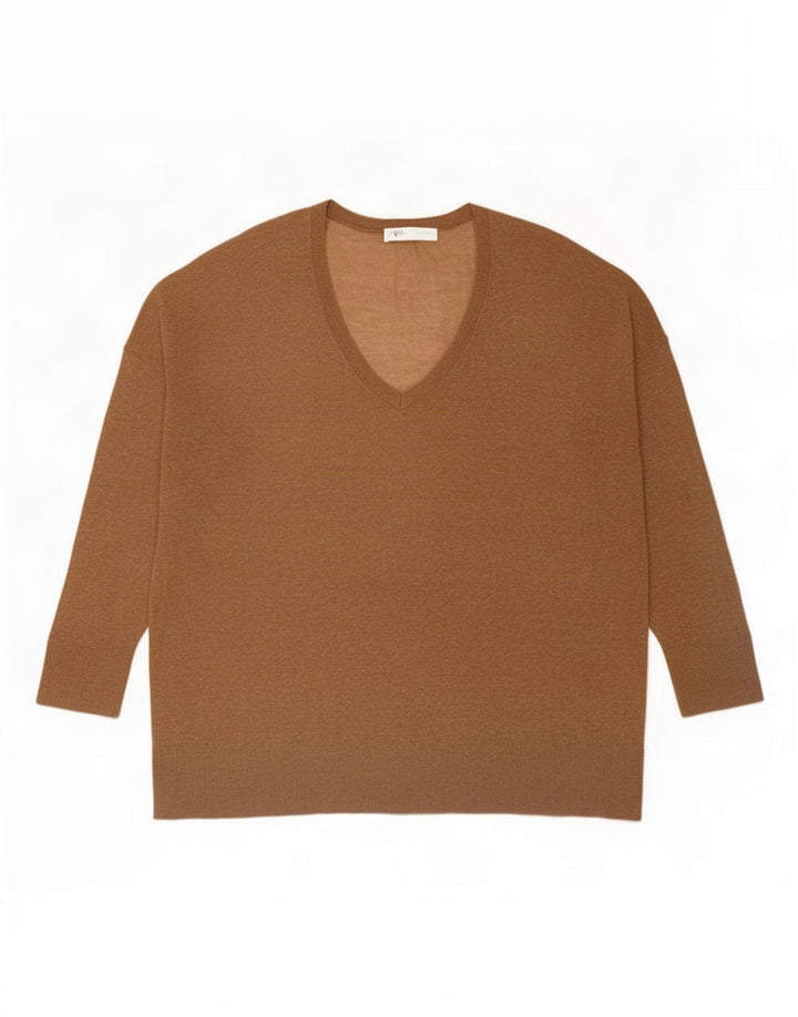 Zara Damen Übergroßes Top Langarm UK 14 Medium Beige Flecked