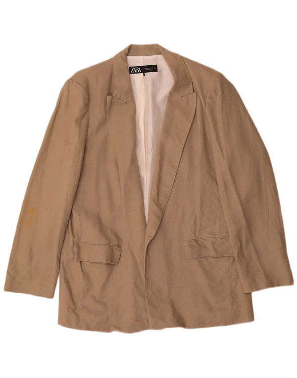 Zara Damen offene Blazerjacke UK 18 XL Beige Leinen