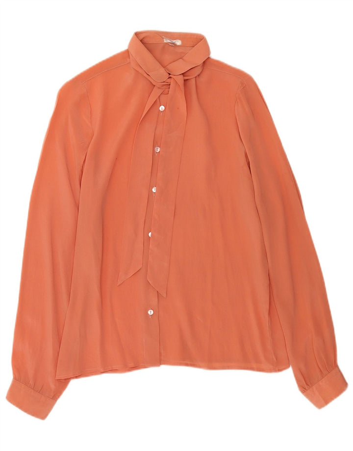Vintage Damen-Hemdbluse mit Vorderkrawatte IT 44 Mittelorange