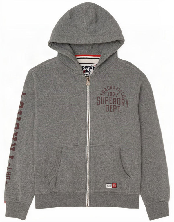 Superdry Mens Hooded Graphic Zip Hoodie Sweater Large Grey Cotton