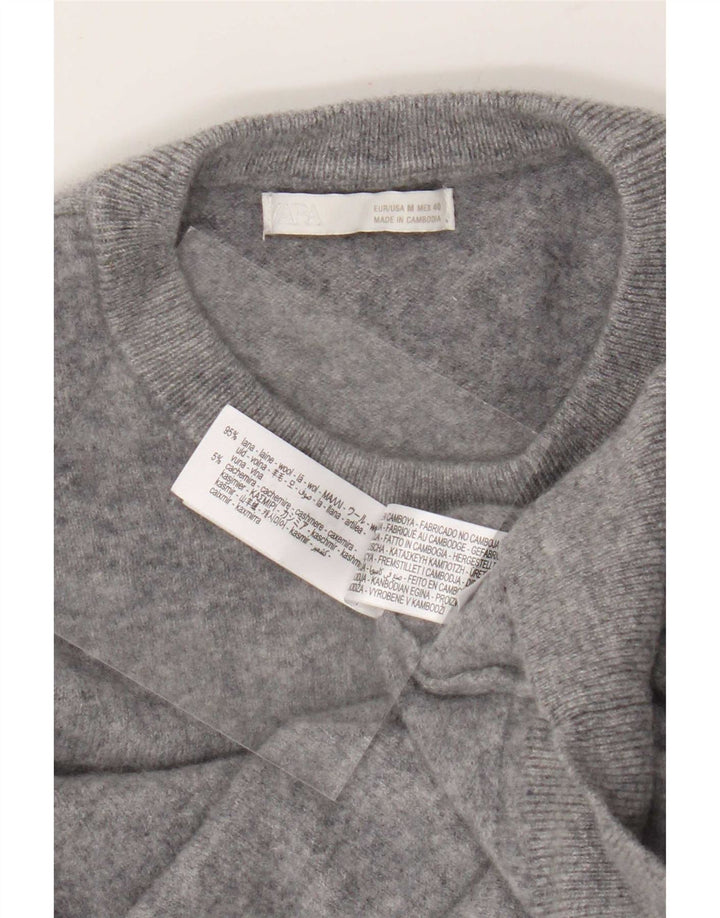 Zara Herren-Pullover mit Rundhalsausschnitt, mittelgraue Wolle