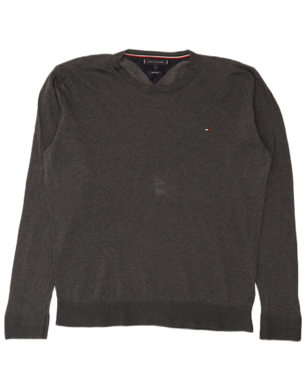 Tommy Hilfiger Herren-Pullover mit Rundhalsausschnitt, XL, graue Baumwolle
