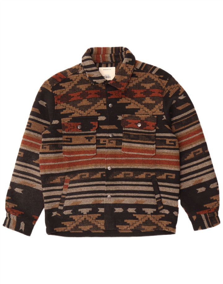 Vintage Herren Bomberjacke UK 38 Mittelbraunes geometrisches Polyester