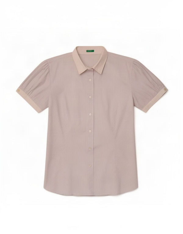 Benetton Damen Kurzarmhemd UK 16 Large Weißer Nadelstreifen