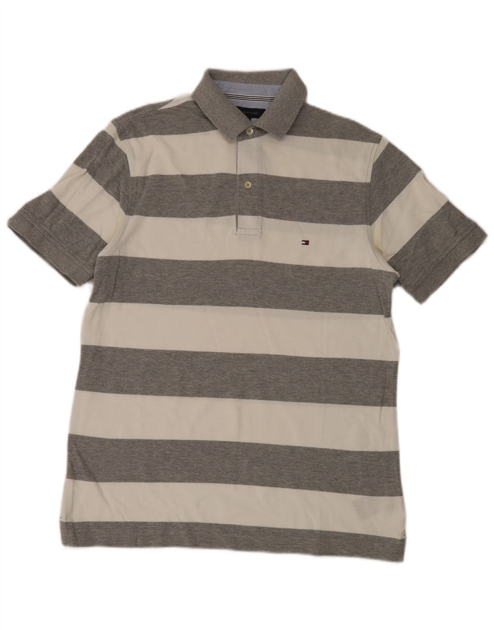 Tommy Hilfiger Herren-Poloshirt, klein, grau gestreift, Baumwolle