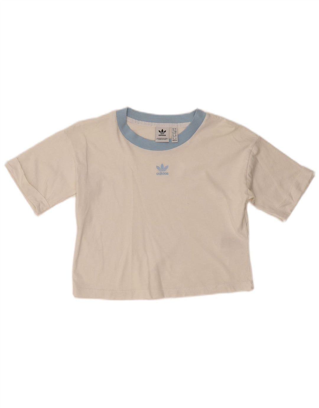 ADIDAS Damen Crop T-Shirt Top UK 10 Small Weiße Baumwolle