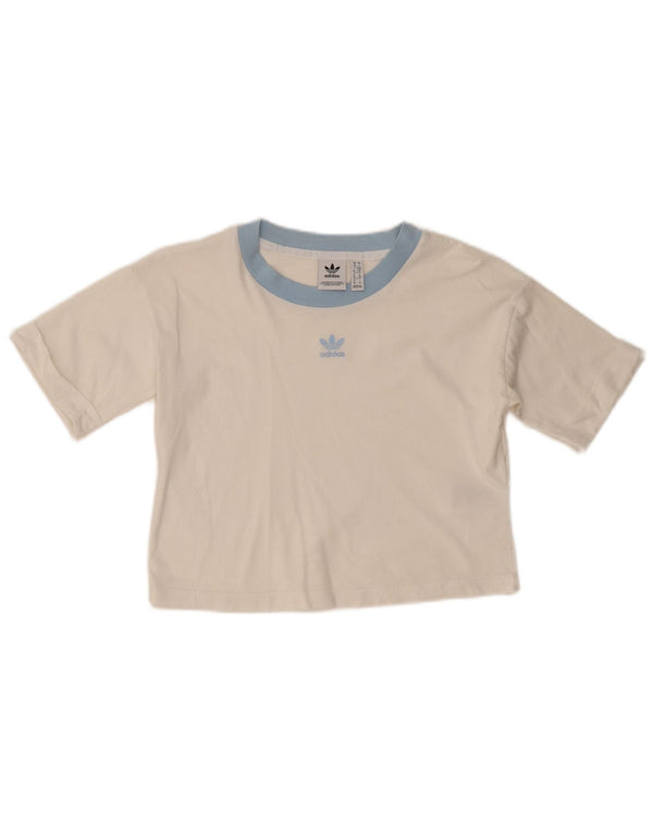 ADIDAS Damen Crop T-Shirt Top UK 10 Small Weiße Baumwolle