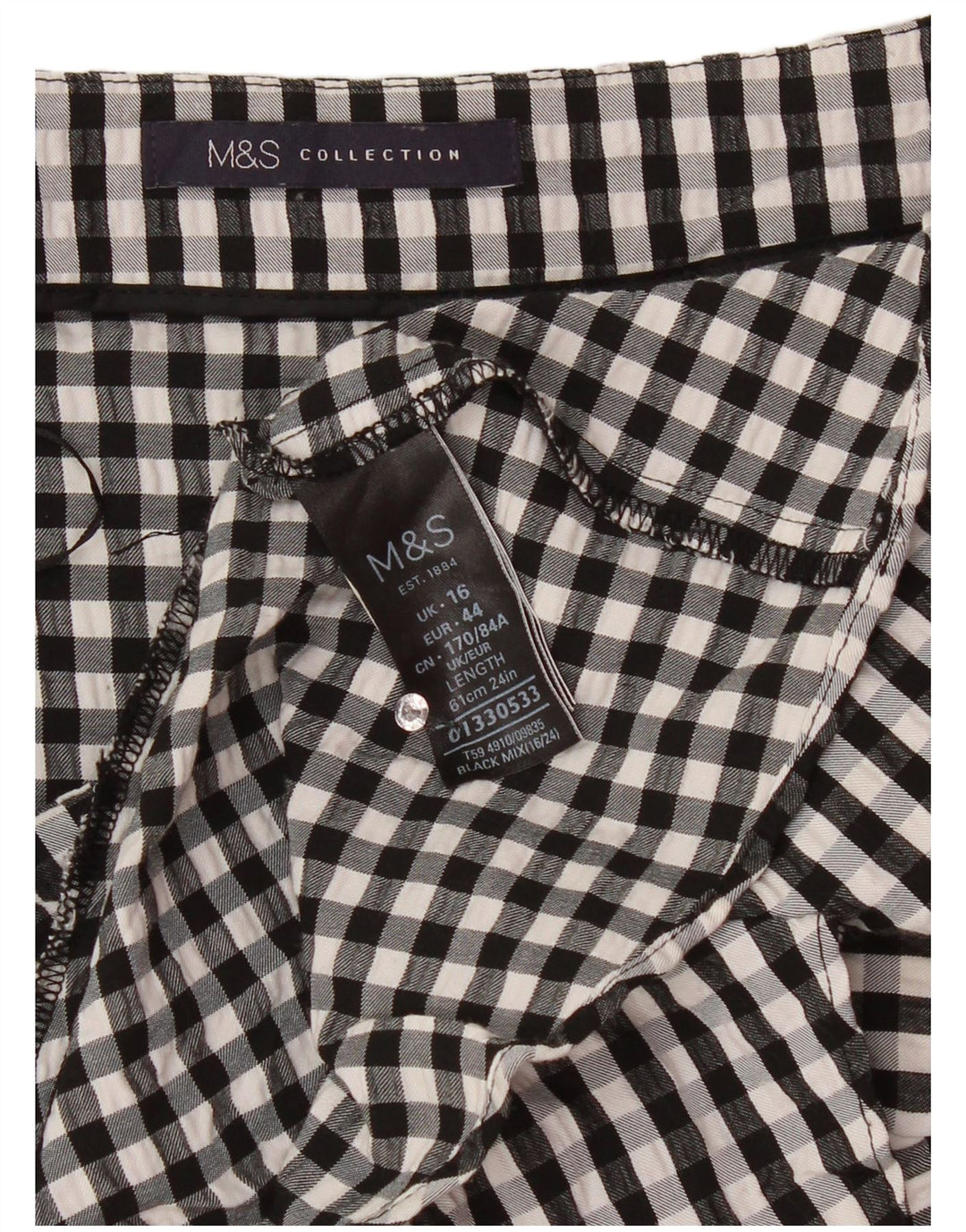 Marks & Spencer Damen Rüschenrock UK 16 Large W34 Schwarze Gingham-Viskose